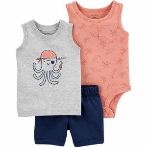 Baby Boys Carter's 3-Piece Octopus Pirate Shorts Set Size 12 24 Months NWT tank